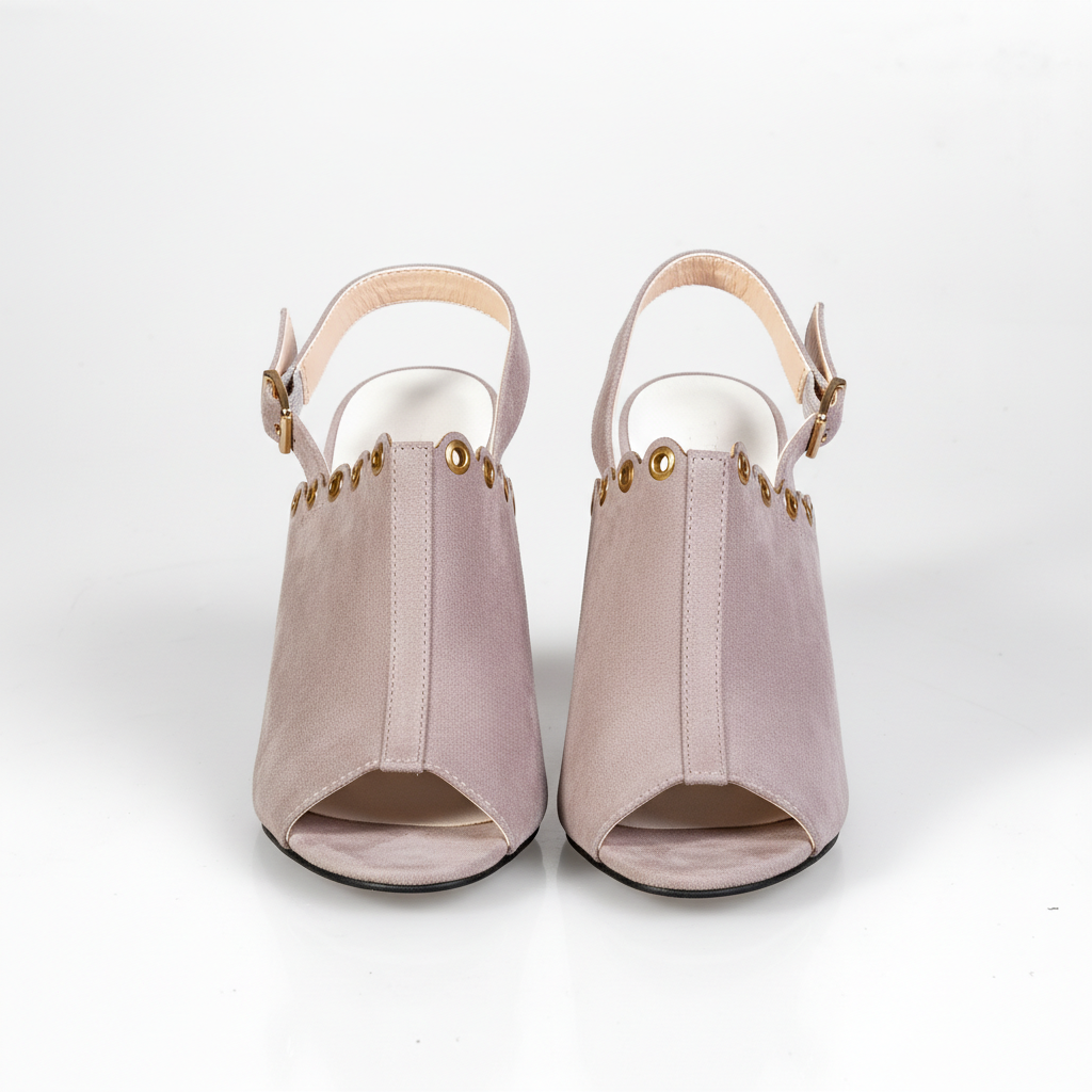 1266-32 Grey – Women’s Elegant Grommet Detail Heeled Sandals