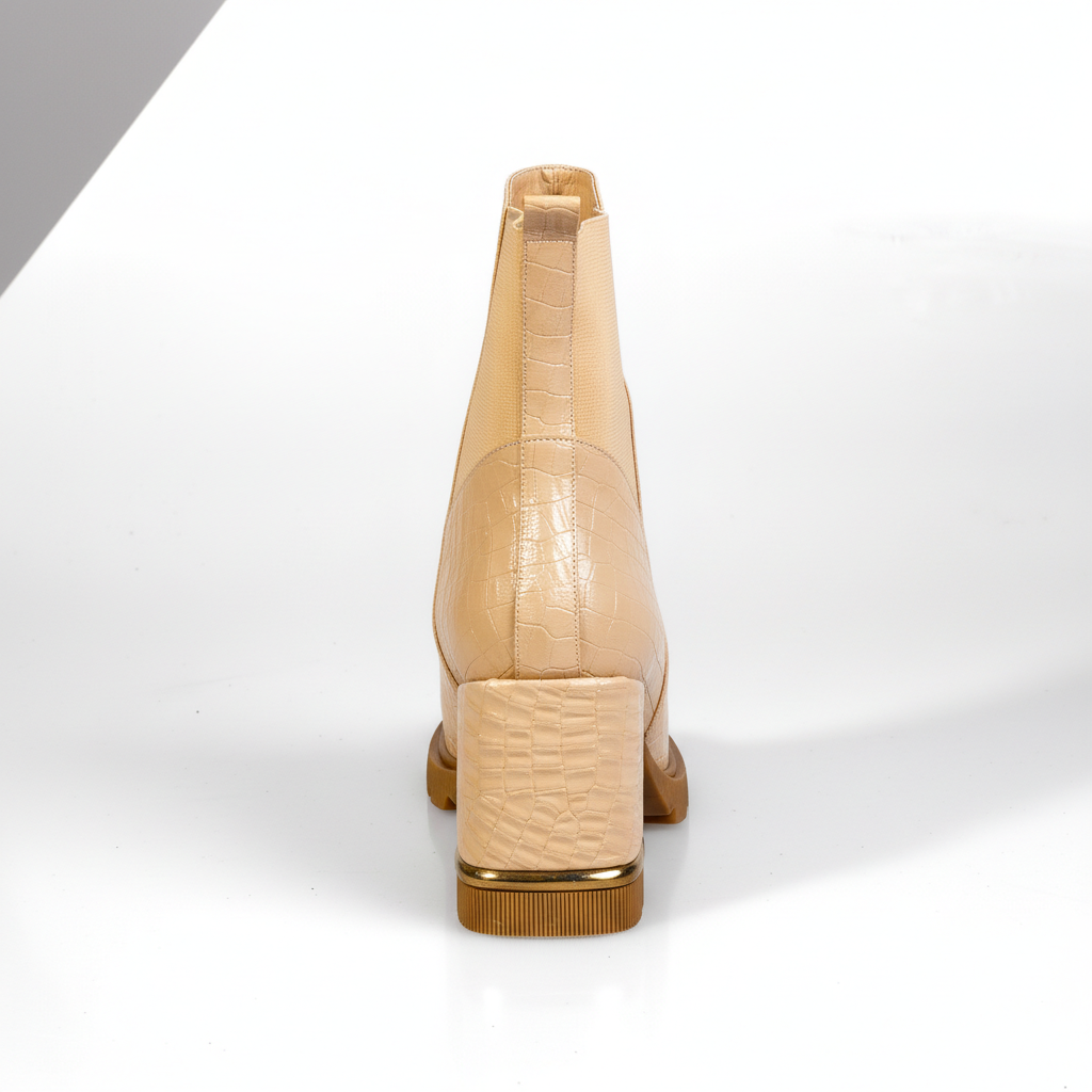 BS1122 Beige – Women’s Croco-Embossed Leather Platform Chelsea Boots