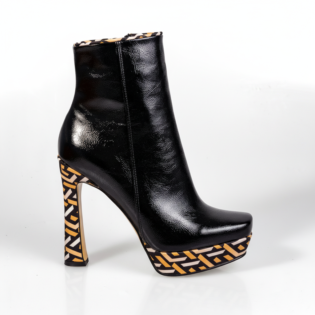 HT1300 Black – Women’s Patent Leather Platform Ankle Boots