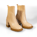 BS1122 Beige – Women’s Croco-Embossed Leather Platform Chelsea Boots