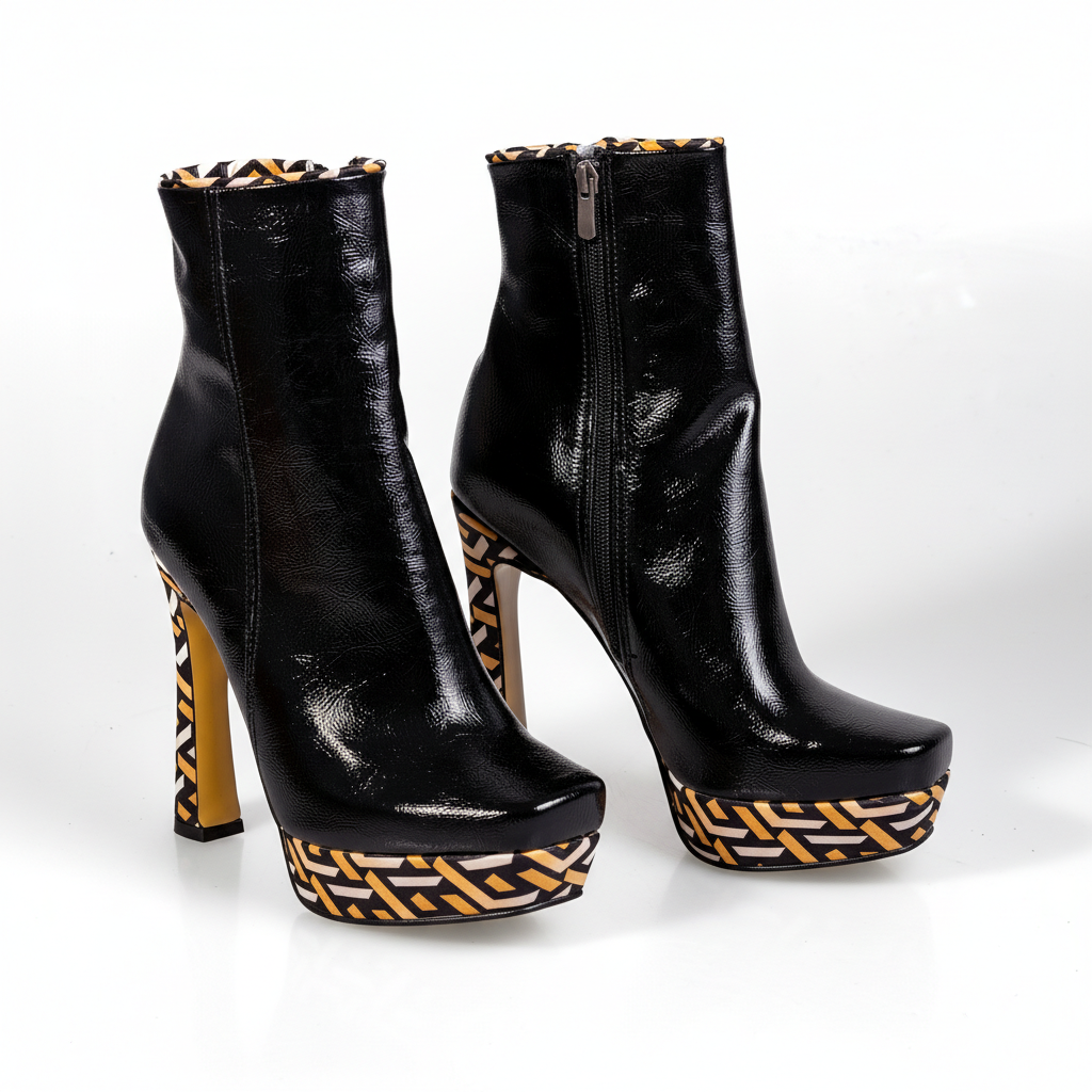 HT1300 Black – Women’s Patent Leather Platform Ankle Boots