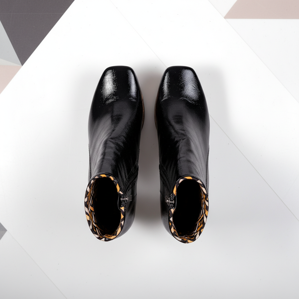 HT1300 Black – Women’s Patent Leather Platform Ankle Boots