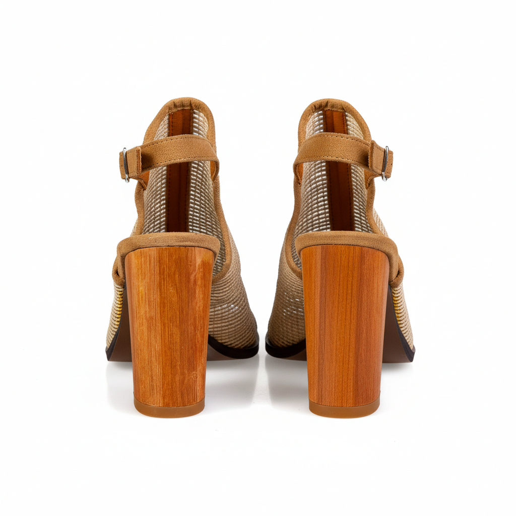 1266-7 Beige – Women’s Geometric Mesh Heeled Sandals