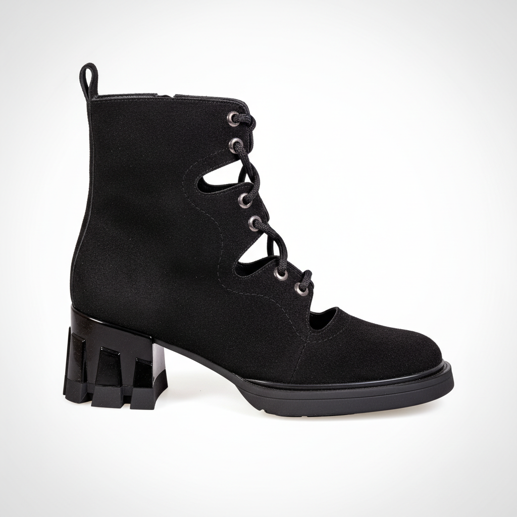 Z820 Black Nabuk – Women’s Open-Side Lace-Up Suede Boots