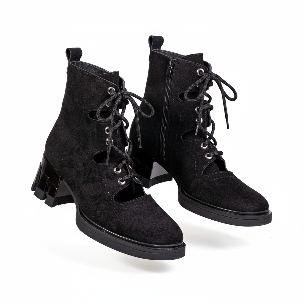 Z820 Black Nabuk – Women’s Open-Side Lace-Up Suede Boots