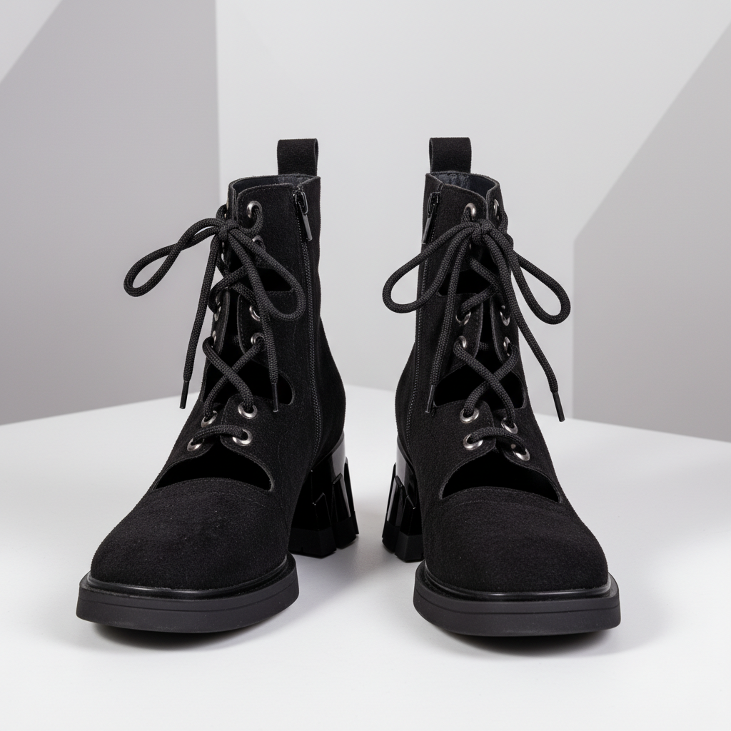 Z820 Black Nabuk – Women’s Open-Side Lace-Up Suede Boots