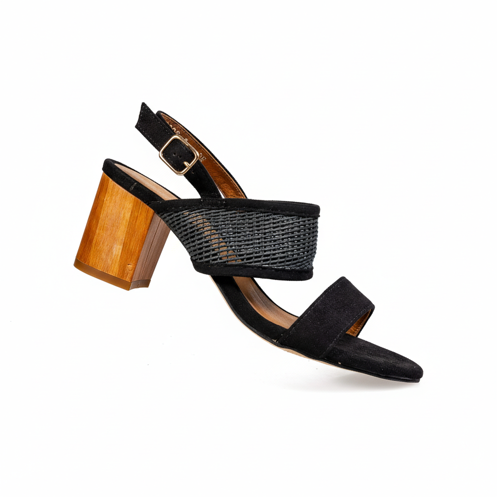 15809-3 Black – Women’s Mixed-Media Heeled Sandals