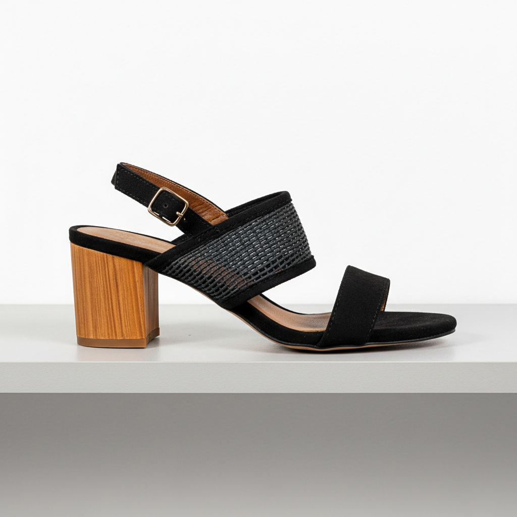 15809-3 Black – Women’s Mixed-Media Heeled Sandals