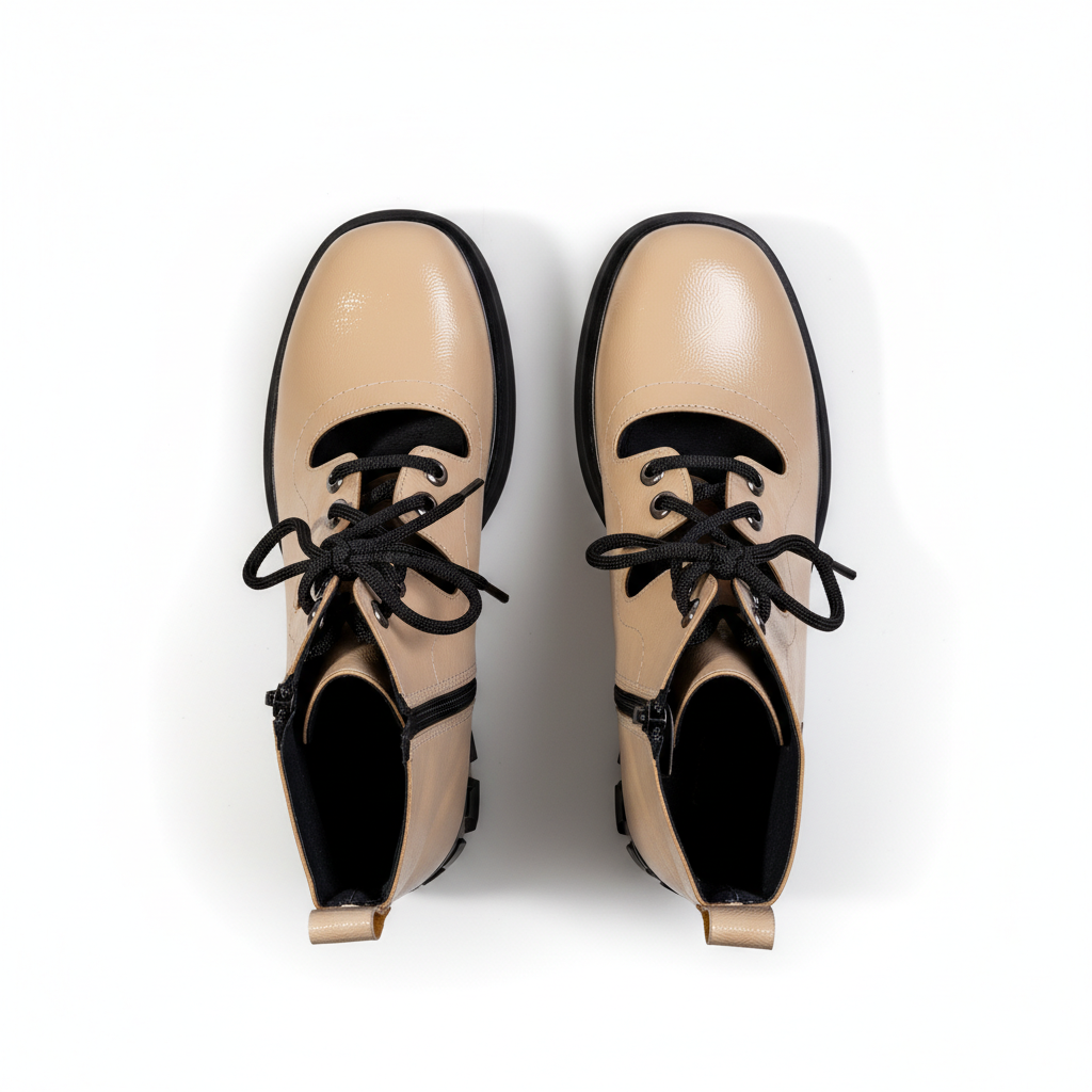 Z820 Beige – Women’s Open-Side Lace-Up Heeled Boots