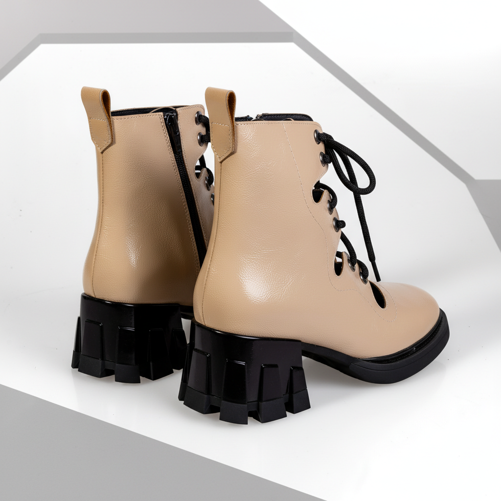 Z820 Beige – Women’s Open-Side Lace-Up Heeled Boots