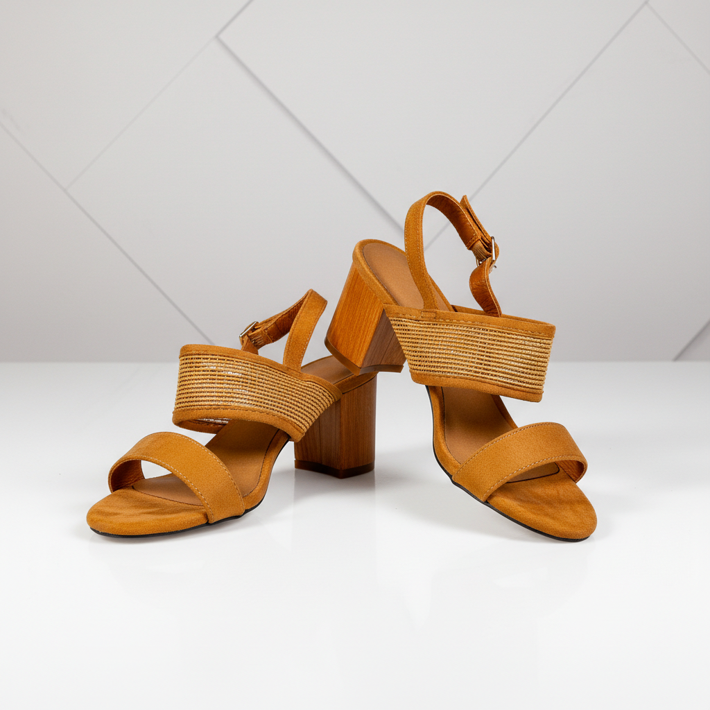 15809-3 Camel – Women’s Mixed-Media Heeled Sandals