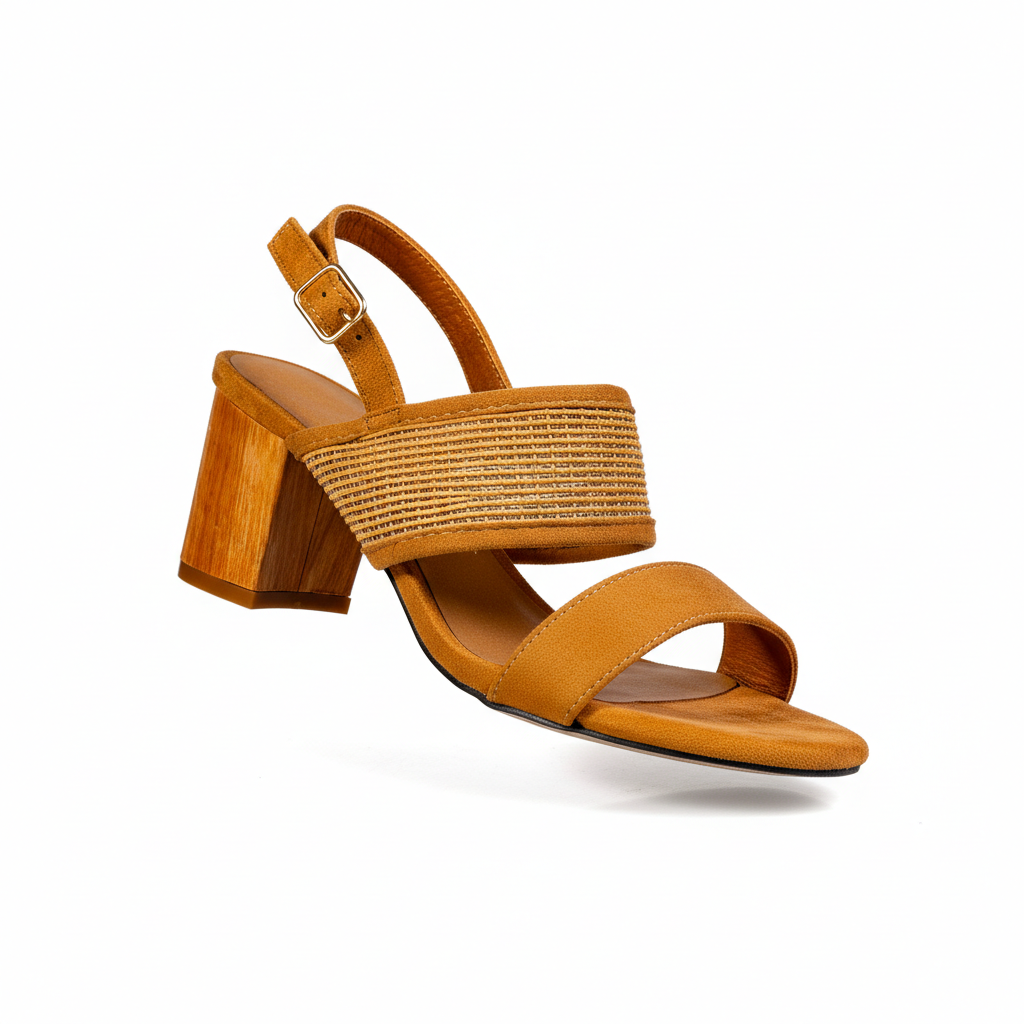 15809-3 Camel – Women’s Mixed-Media Heeled Sandals