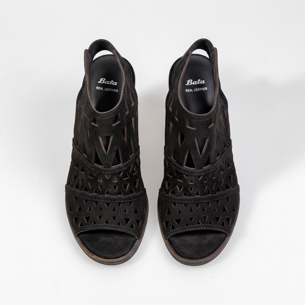 763-6532 Black – Women’s Laser-Cut Suede Heeled Sandals