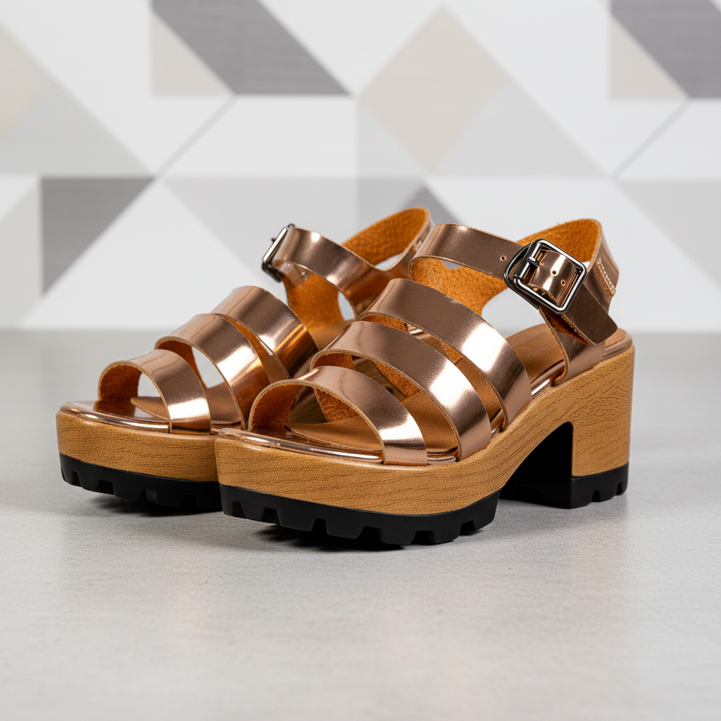 A3468-1 Rose Gold – Women’s Metallic Strappy Platform Sandals