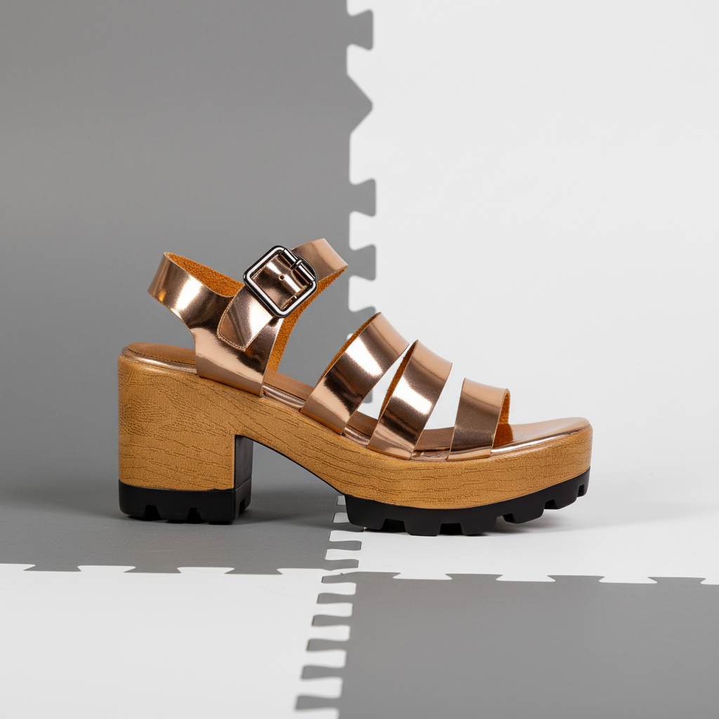 A3468-1 Rose Gold – Women’s Metallic Strappy Platform Sandals