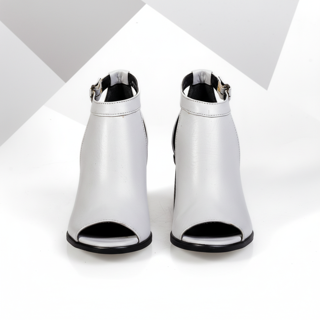 GDS18-628 White – Women’s Open-Side Genuine Leather Heeled Bootie Sandals