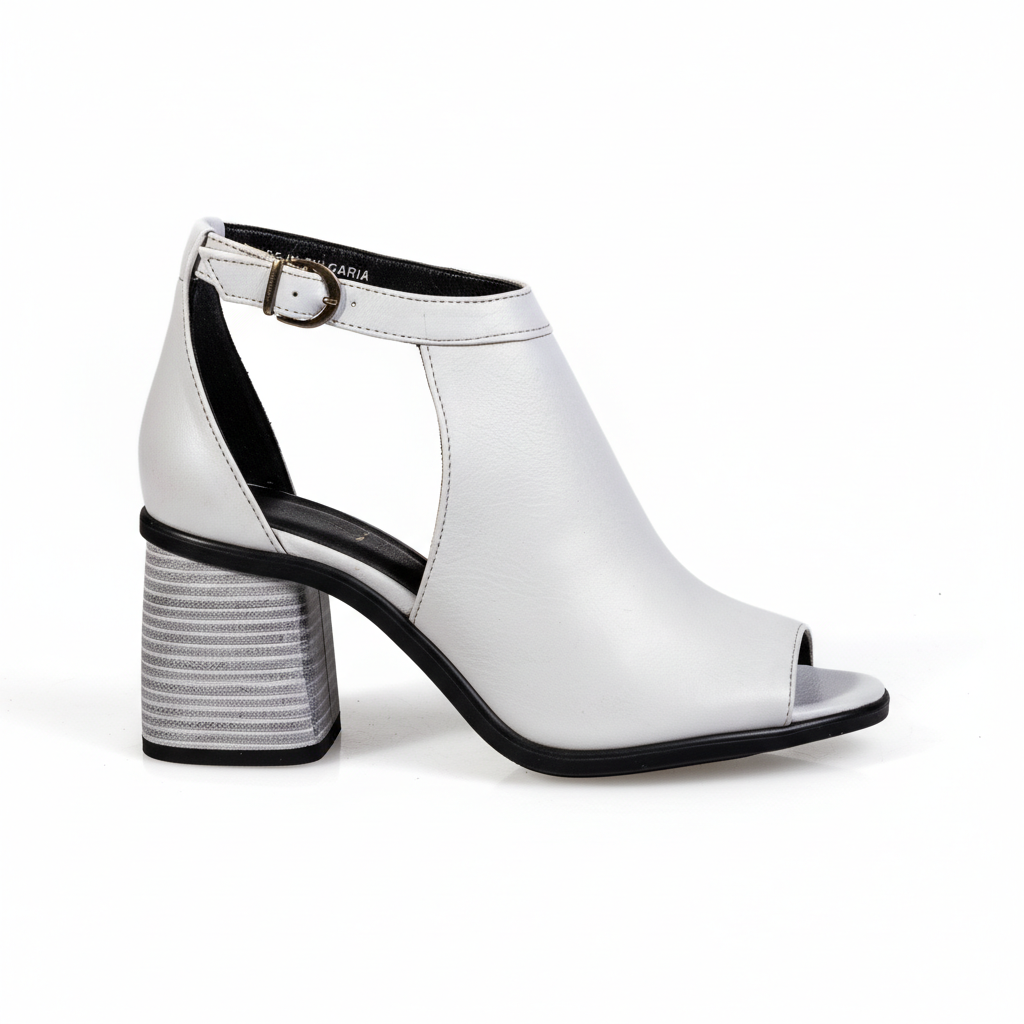 GDS18-628 White – Women’s Open-Side Genuine Leather Heeled Bootie Sandals