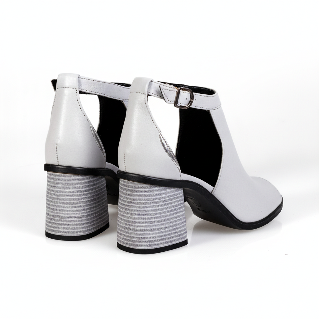 GDS18-628 White – Women’s Open-Side Genuine Leather Heeled Bootie Sandals