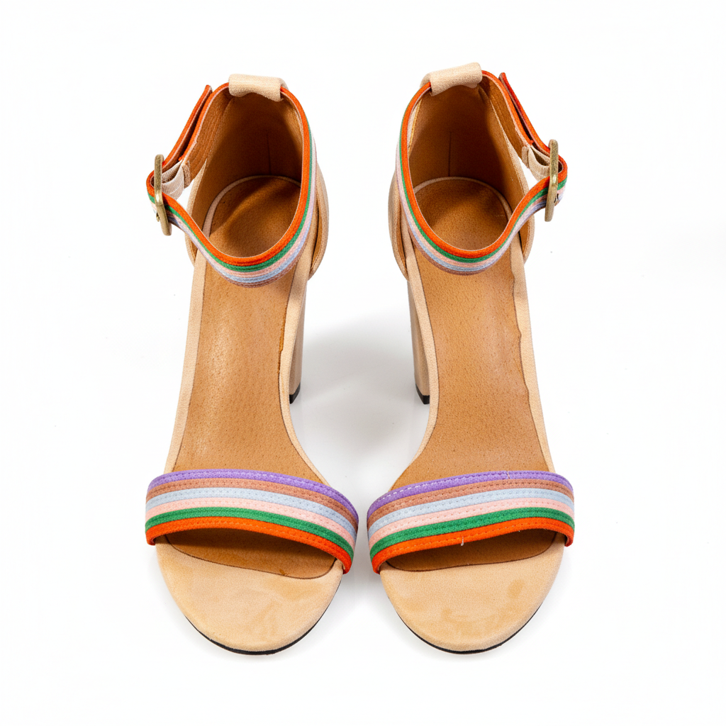 13860-83 Beige – Women’s Rainbow Strap Heeled Sandals