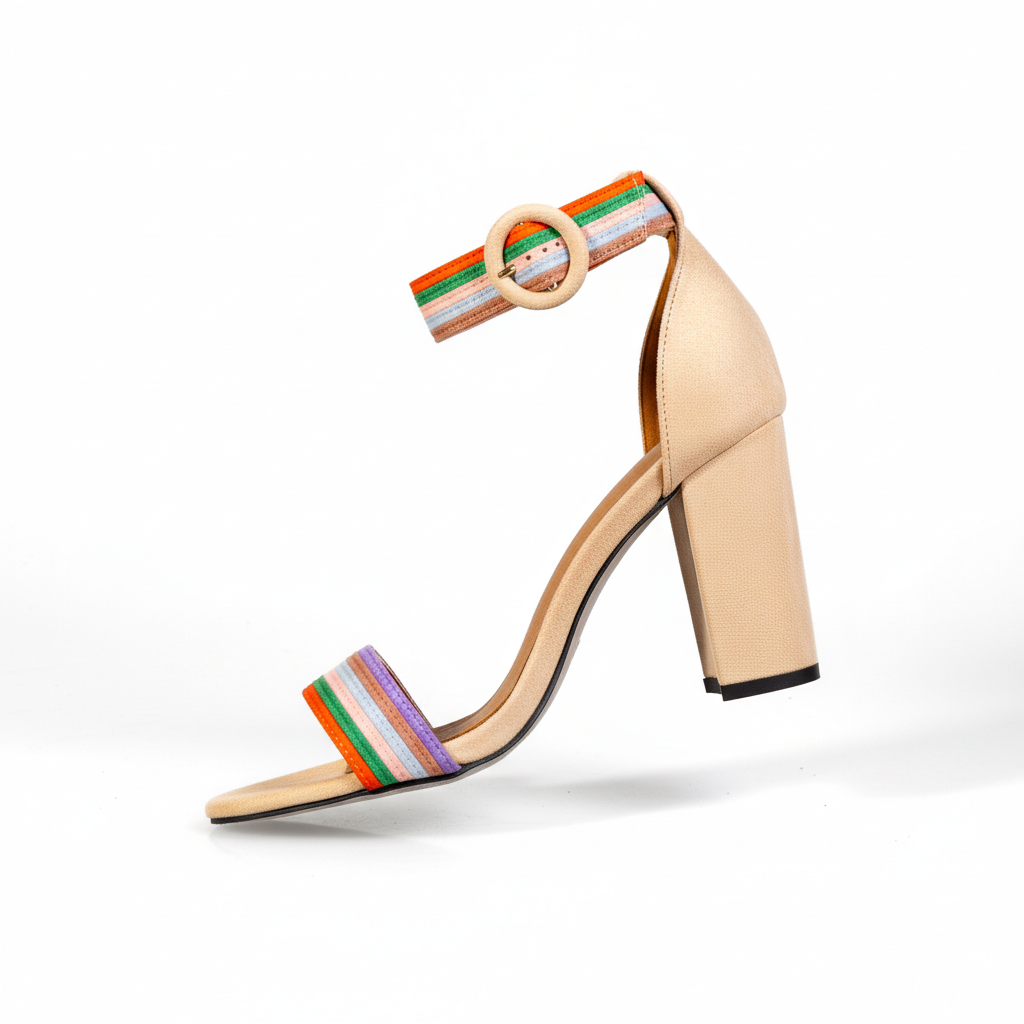 13860-83 Beige – Women’s Rainbow Strap Heeled Sandals