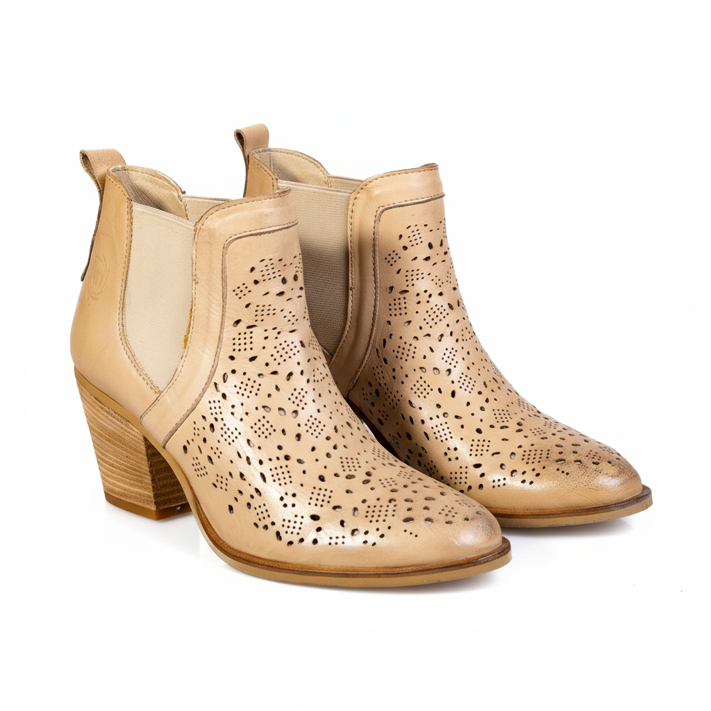 Bonas 16W116 Beige – Women’s Laser-Cut Boots