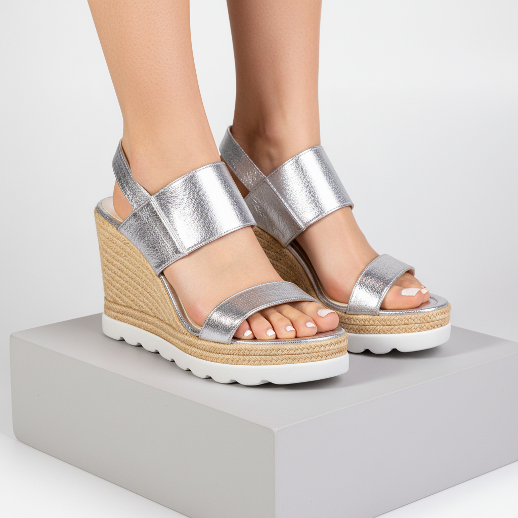 A3463-29 Silver – Women’s Metallic Wedge Sandals