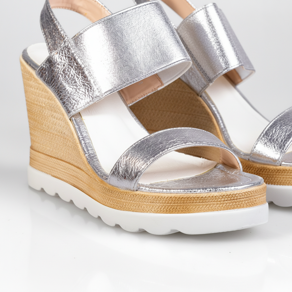 A3463-29 Silver – Women’s Metallic Wedge Sandals