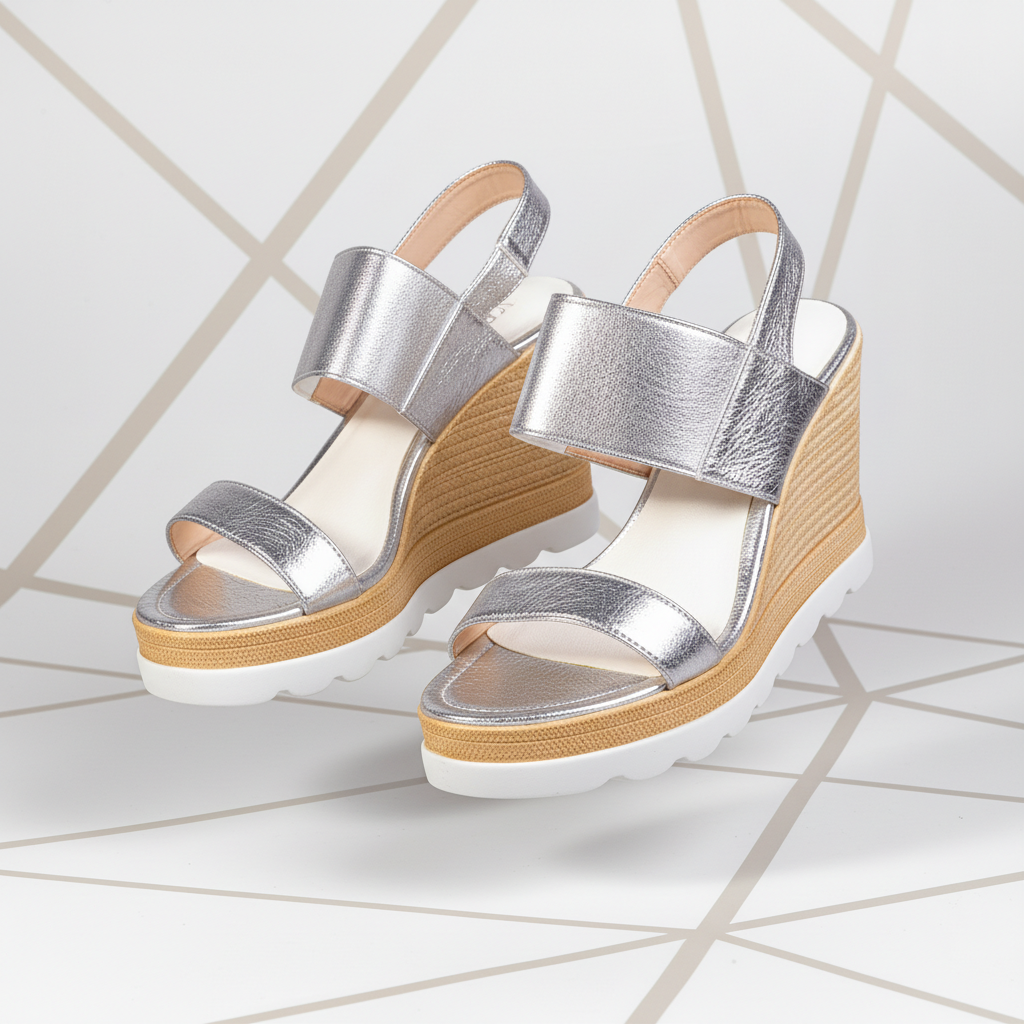 A3463-29 Silver – Women’s Metallic Wedge Sandals