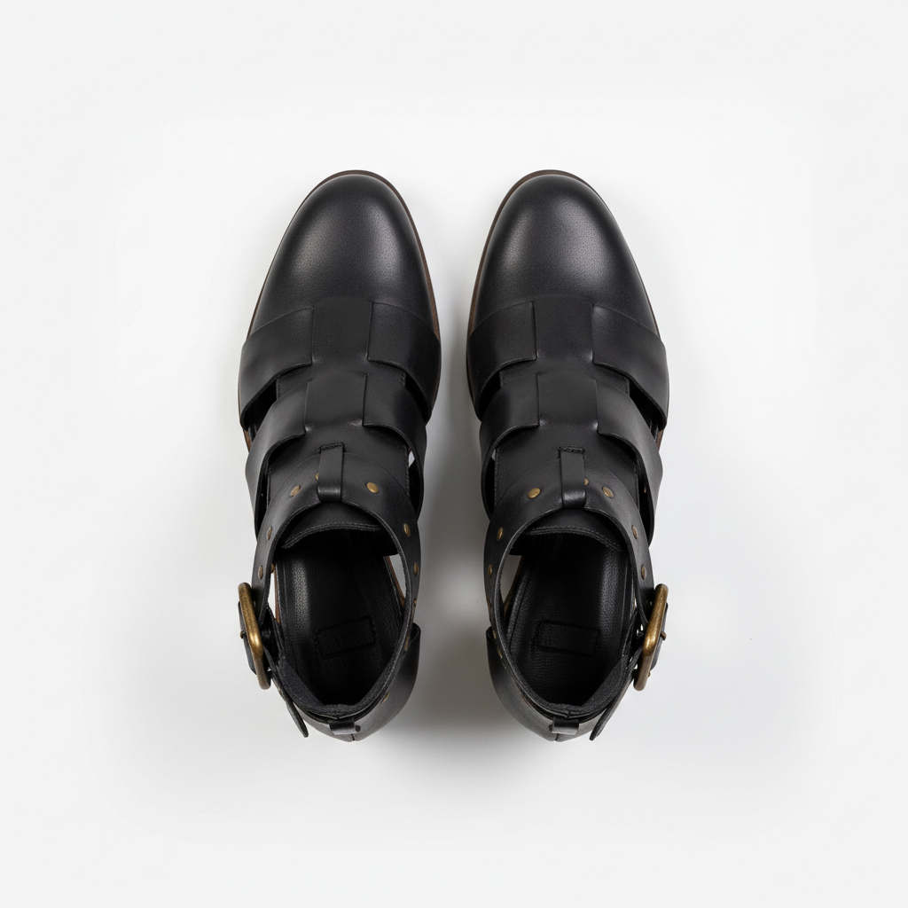 0317 Brasil Black – Women’s Artisan Genuine Leather Heeled Sandals