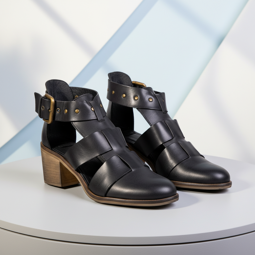 0317 Brasil Black – Women’s Artisan Genuine Leather Heeled Sandals