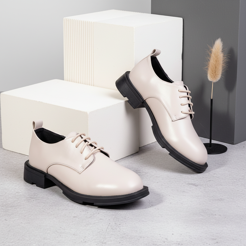 OS-12 Bézs – Női csiszolt kényelmes derbi cipő