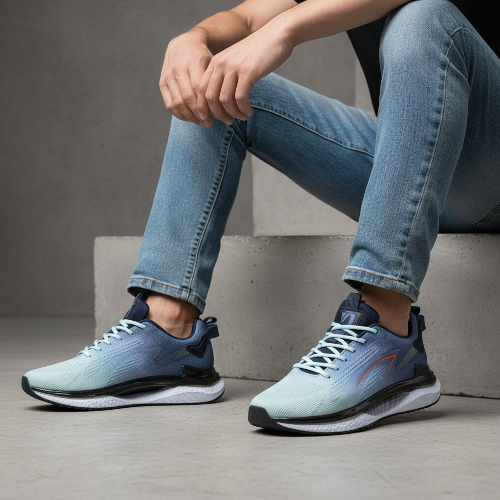 W164210 Adidași urbani cu talpă joasă pentru bărbați – Albastru
