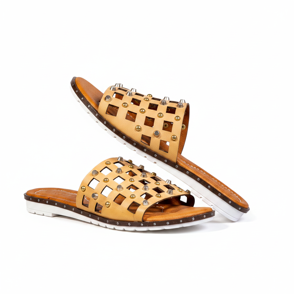 1122 Adidași confortabili pentru femei, din piele naturală perforată, de culoare crem